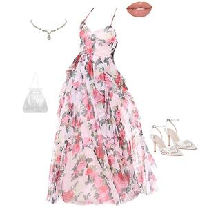 Princess Floral Ruffle Dress in Light Pink